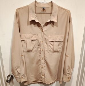 Old Navy NWT Women's Tan Button Up Utility Shirt Sz XXL Casual Minimalist Work